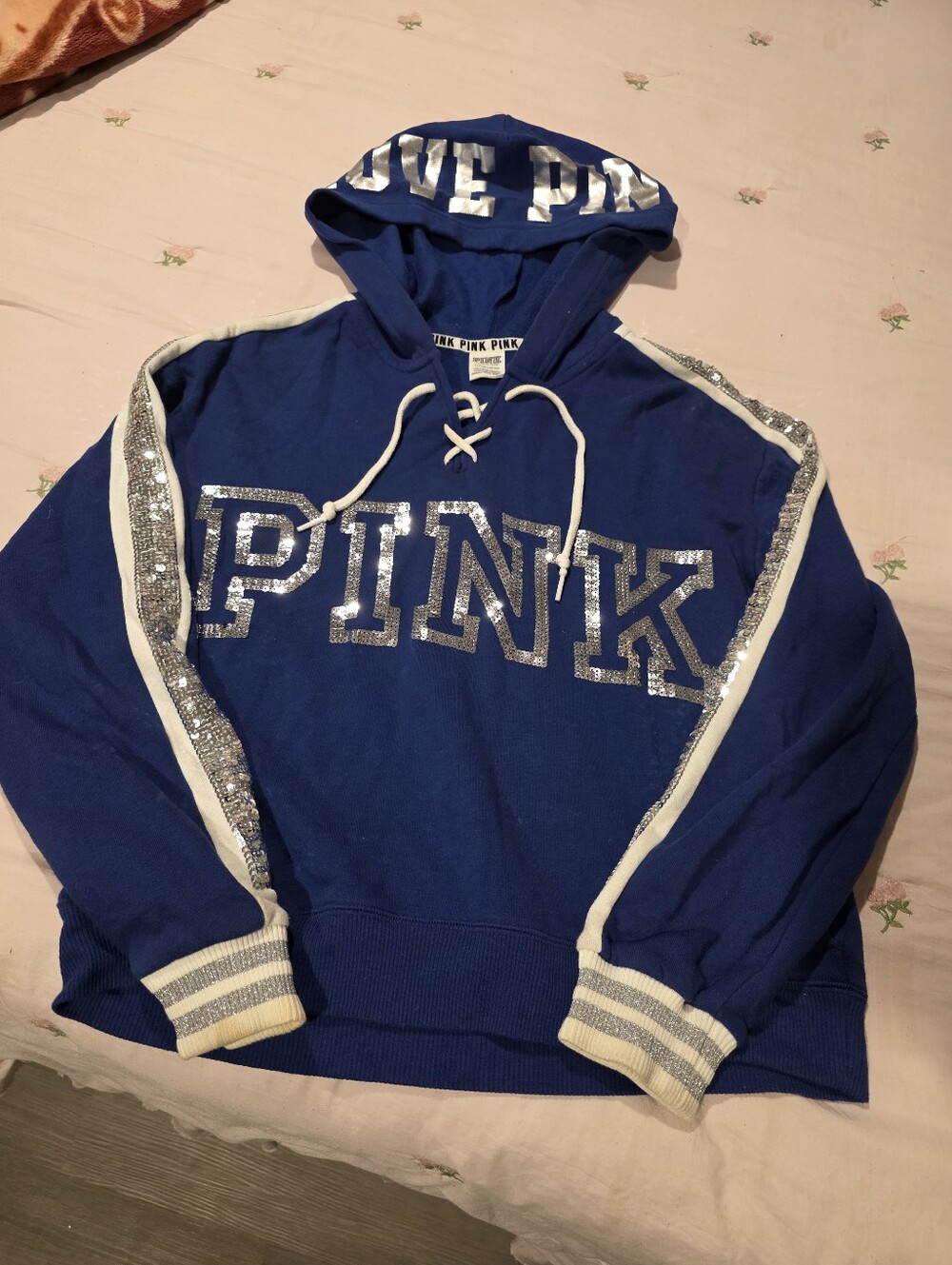 PINK Victoria's Secret by Victoria's Secret Royal Blue Sequin Logo Hoodie